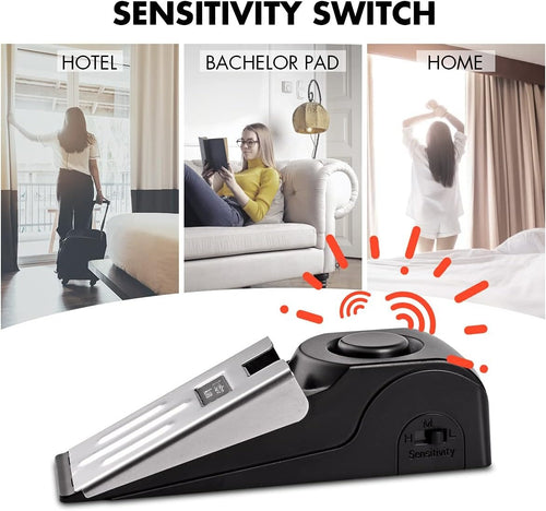 Portable Door Stop Alarm, 125dB Burglar Sensor Alarm, Security Door Block System