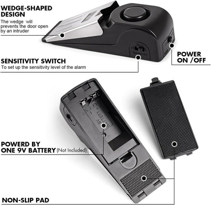 Portable Door Stop Alarm, 125dB Burglar Sensor Alarm, Security Door Block System