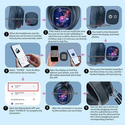 HYUNDAI X1 Pro Wireless Headphones with Translator and LCD Touch Screen