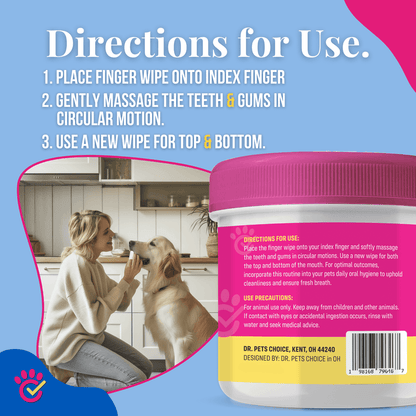 Natural Pet Dental Finger Wipes for Easy Teeth Cleaning