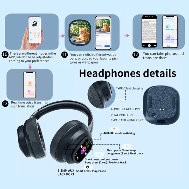 HYUNDAI X1 Pro Wireless Headphones with Translator and LCD Touch Screen